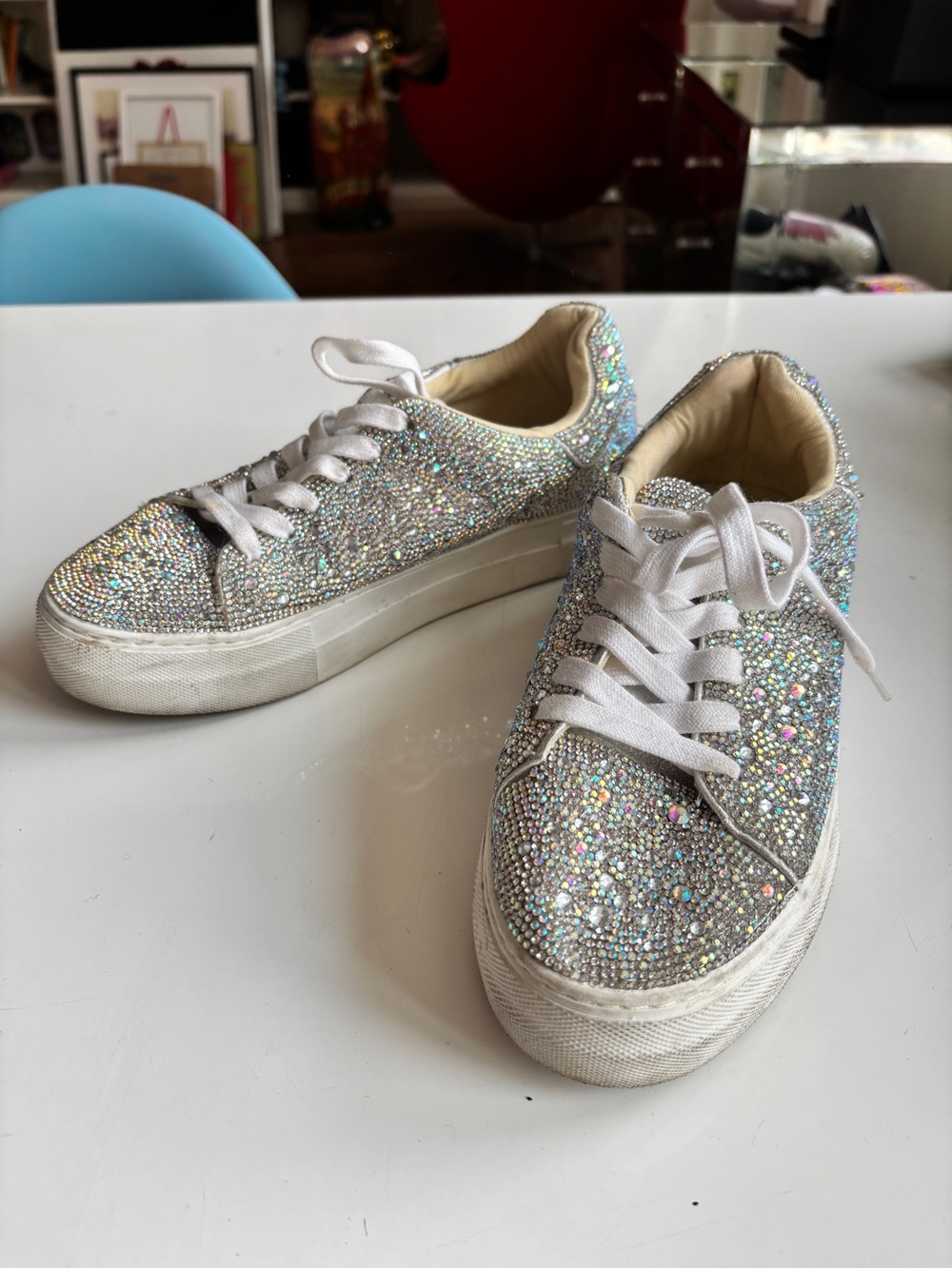 Betsey Johnson Silver Holographic Rhinestone Sneakers - Picture 4 of 6